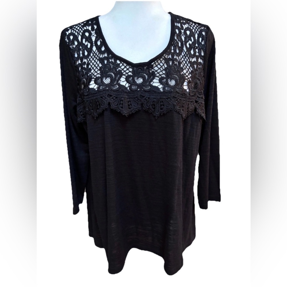 Status by Chenault Women's Black Long Sleeve Lace Crochet Blouse Top Size XL